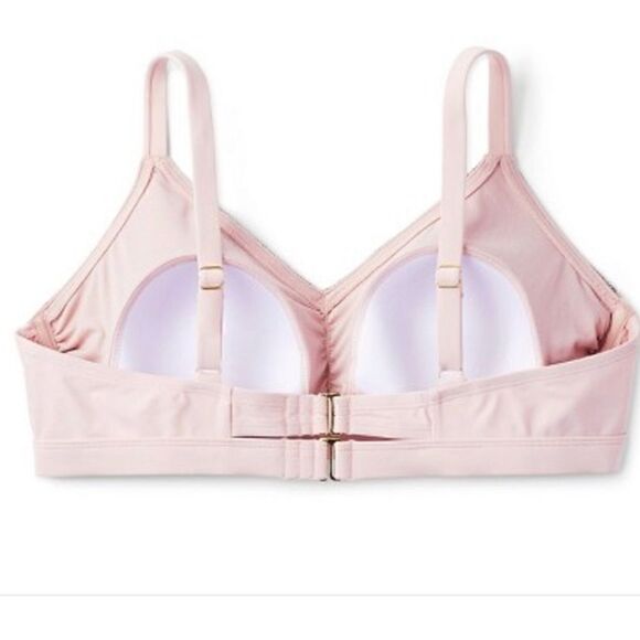 Plus size 2X bikini top with pink, beige & black crocheted knit front. Adj strap - Picture 4 of 12